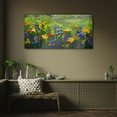 A floral landscape in spring colors Wall art on glass
