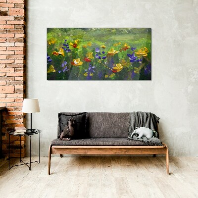 A floral landscape in spring colors Wall art on glass