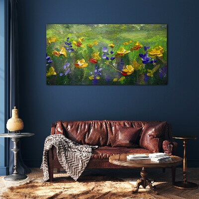 A floral landscape in spring colors Wall art on glass