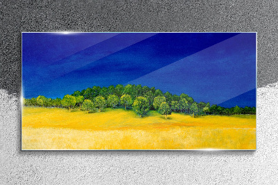 Painting sky tree field Glass Print