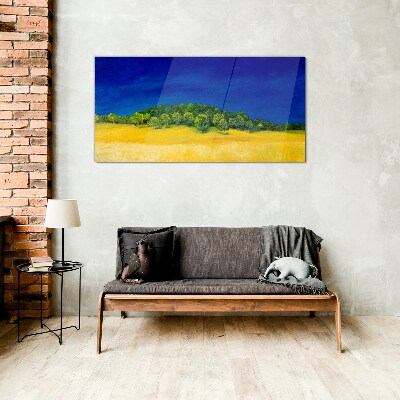 Golden fields under blue sky Glass art print