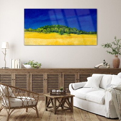 Golden fields under blue sky Glass art print