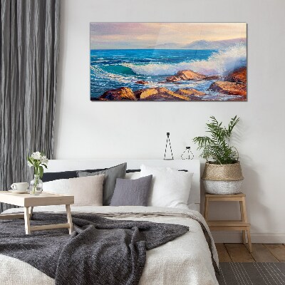 Painting ocean sea waves Glass Print