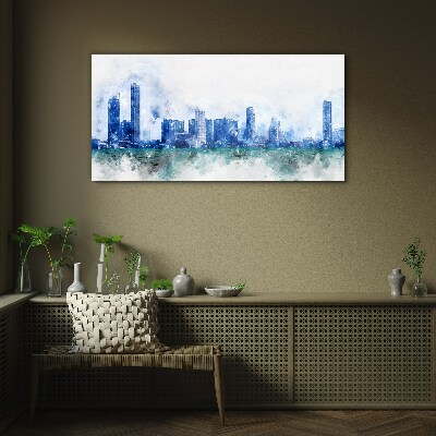 Painting city buildings Glass Print