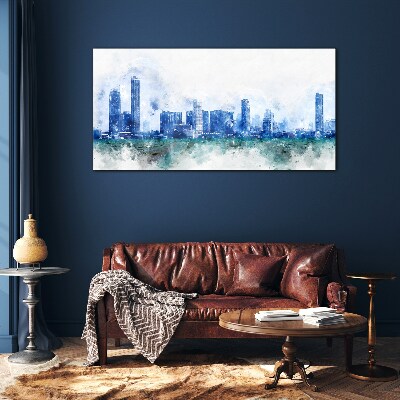 Painting city buildings Glass Print