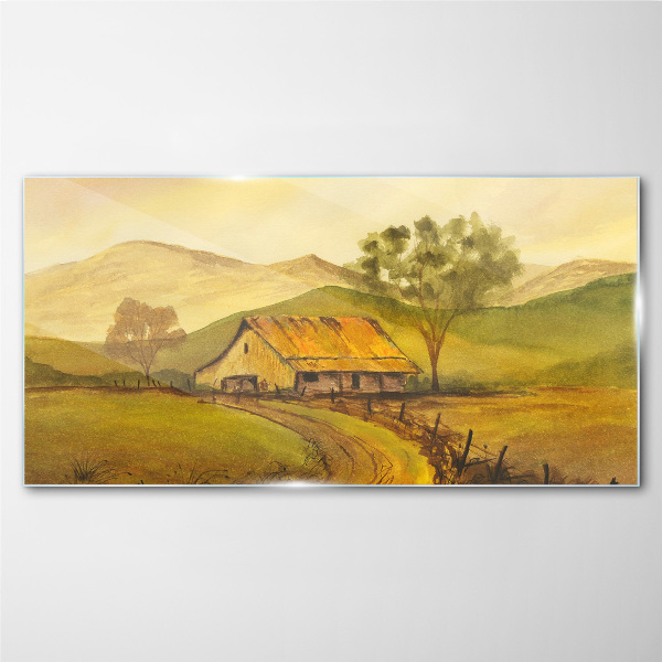 A peaceful rural landscape in the morning Glass art print