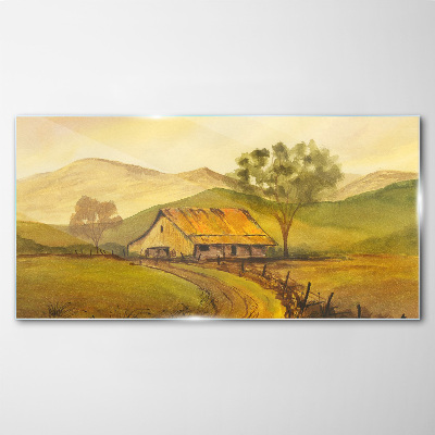 A peaceful rural landscape in the morning Glass art print
