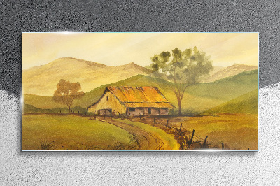 A peaceful rural landscape in the morning Glass art print