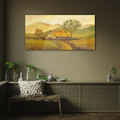 A peaceful rural landscape in the morning Glass art print