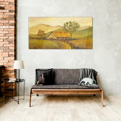 A peaceful rural landscape in the morning Glass art print