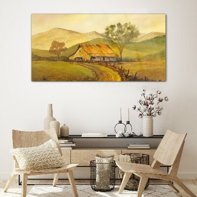 A peaceful rural landscape in the morning Glass art print