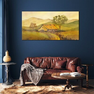 A peaceful rural landscape in the morning Glass art print