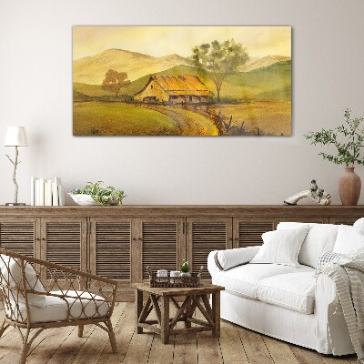 A peaceful rural landscape in the morning Glass art print