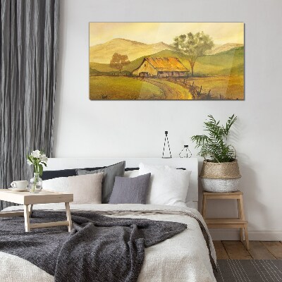A peaceful rural landscape in the morning Glass art print