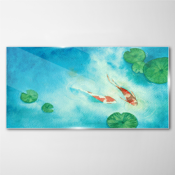 Koi in blue water Glass art print