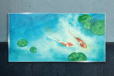 Koi in blue water Glass art print