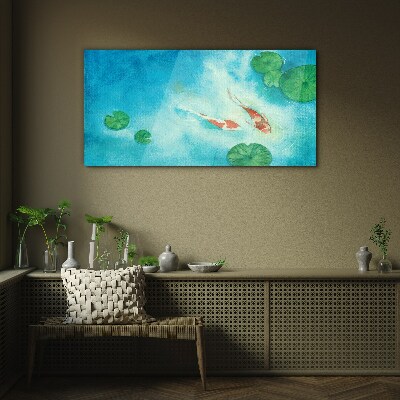 Koi in blue water Glass art print