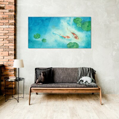 Koi in blue water Glass art print