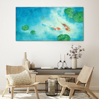 Koi in blue water Glass art print