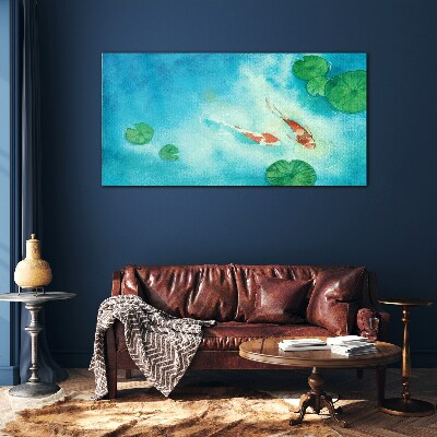 Koi in blue water Glass art print