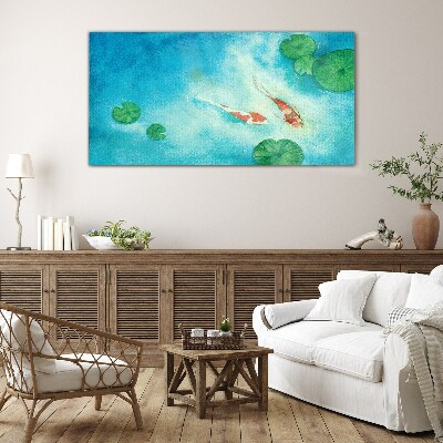 Koi in blue water Glass art print