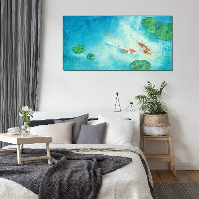 Koi in blue water Glass art print