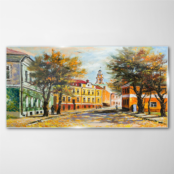 Autumn street in colors Wall art on glass