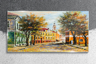 Autumn street in colors Wall art on glass