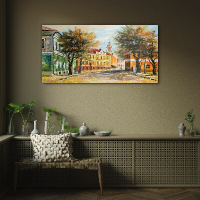 Autumn street in colors Wall art on glass