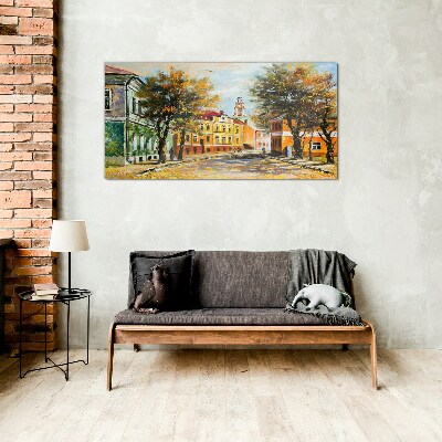 Autumn street in colors Wall art on glass