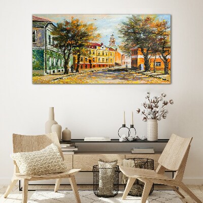 Autumn street in colors Wall art on glass