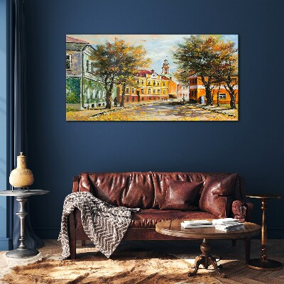 Autumn street in colors Wall art on glass