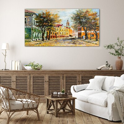 Autumn street in colors Wall art on glass