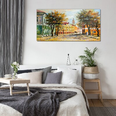Autumn street in colors Wall art on glass