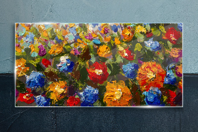 A floral landscape in intense colors Glass art print