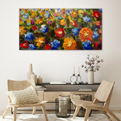 A floral landscape in intense colors Glass art print