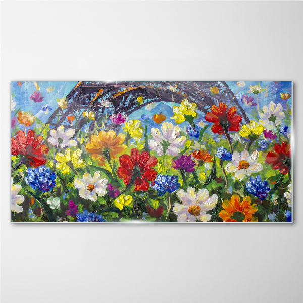 Floral landscape with the Eiffel Tower Glass art print