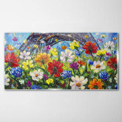 Floral landscape with the Eiffel Tower Glass art print
