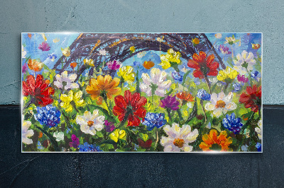 Floral landscape with the Eiffel Tower Glass art print