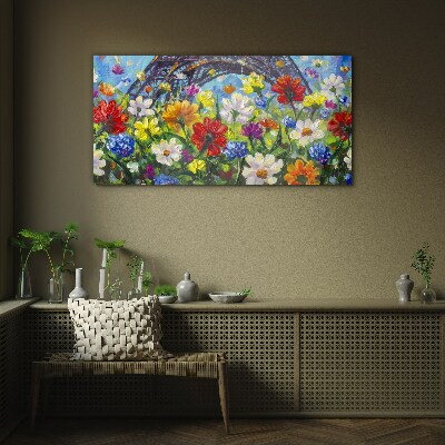Floral landscape with the Eiffel Tower Glass art print