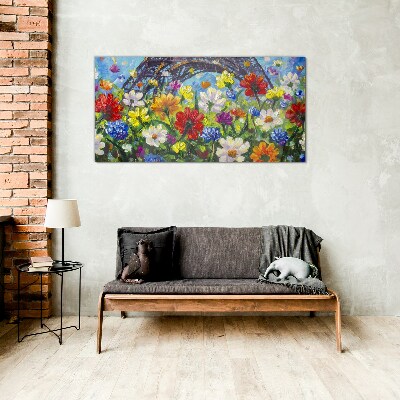 Floral landscape with the Eiffel Tower Glass art print