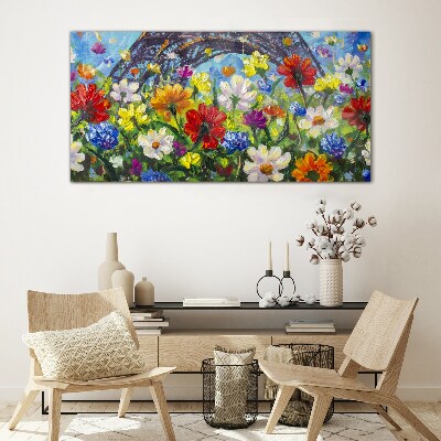 Floral landscape with the Eiffel Tower Glass art print