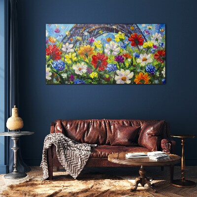 Floral landscape with the Eiffel Tower Glass art print