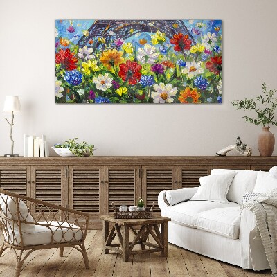 Floral landscape with the Eiffel Tower Glass art print