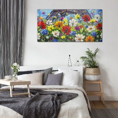 Floral landscape with the Eiffel Tower Glass art print