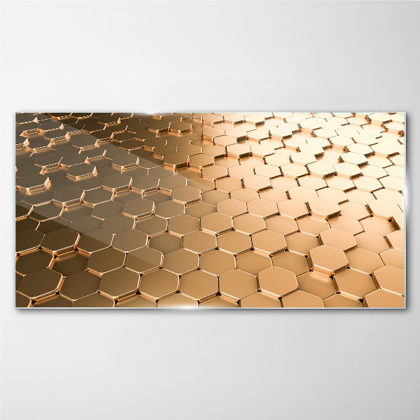 Gold hexagons on glass Glass art print