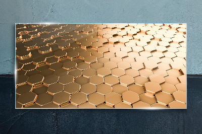 Gold hexagons on glass Glass art print