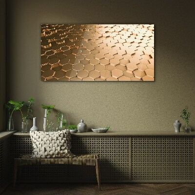 Gold hexagons on glass Glass art print