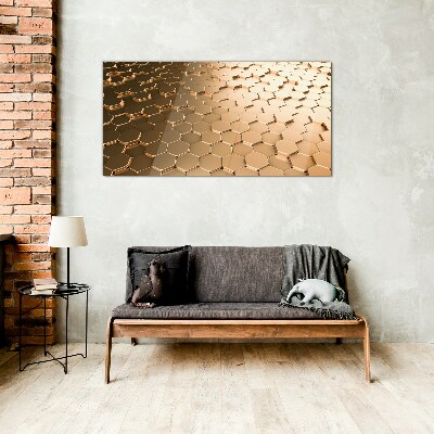 Gold hexagons on glass Glass art print