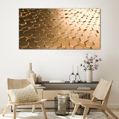 Gold hexagons on glass Glass art print